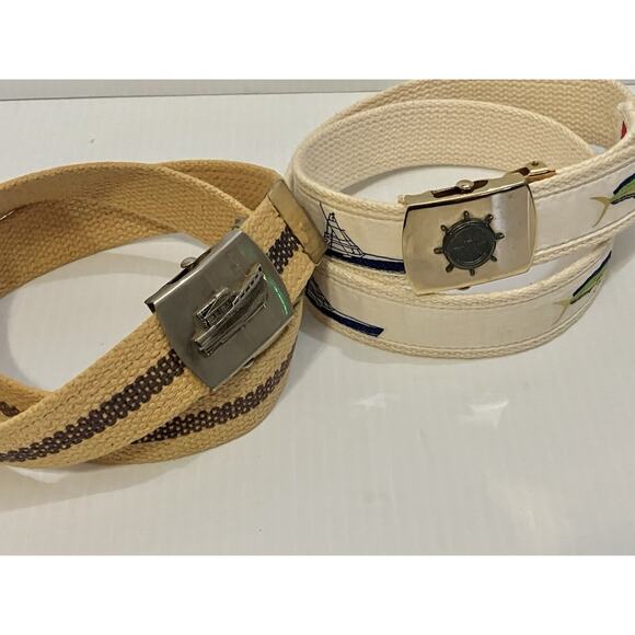 VTG Nautical Belts Canvas Webbed, USA Brass Military Buckle Ship & Wheel Boating - Picture 2 of 9